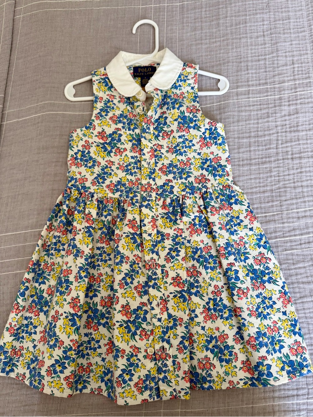 Polo by Ralph Lauren White Floral Button-Front Sleeveless Dress